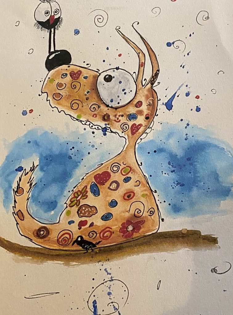 Wuffi mit Eule auf der Schnauze