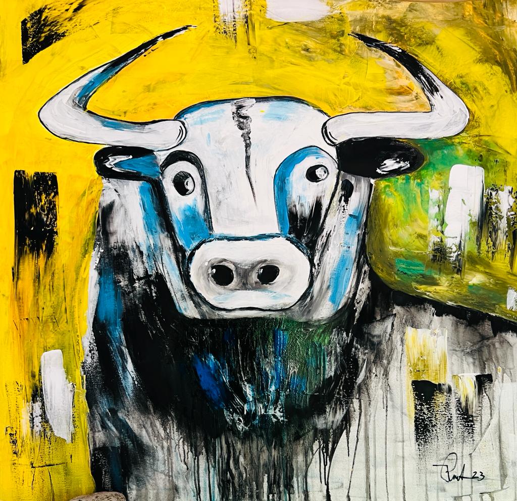 Blauer Stier auf gelbem Hintergrund